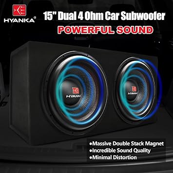 H YANKA BSF-15-4 15 Inch Subwoofer - 2000W MAX Power 15 Inch Paper Cone Subwoofer Car Audio, Black Aluminum Basket, 2.5 Dual Voice Coil 4 Ohm Impedance 15 Sub for Cars