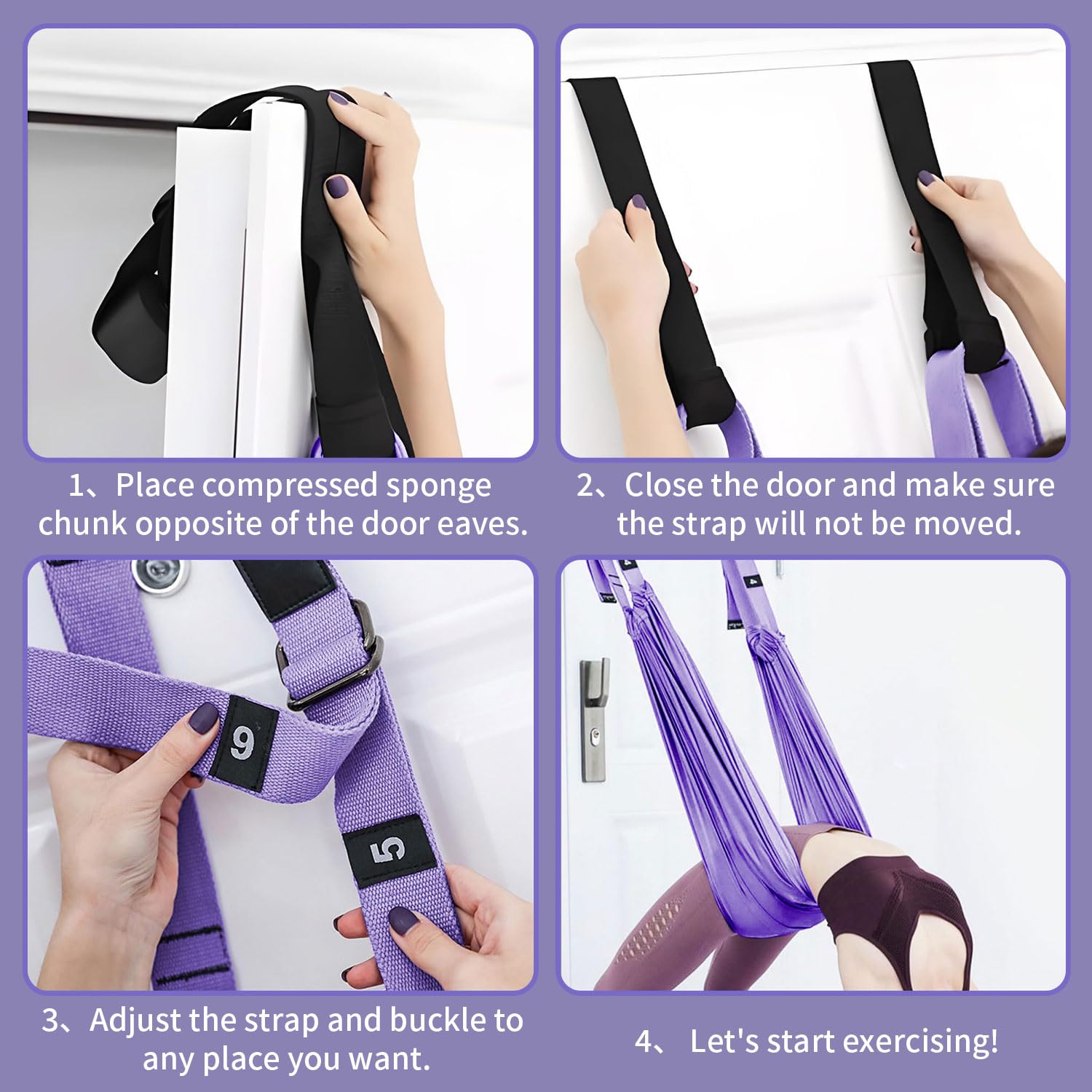 Correa de estiramiento de piernas ajustable para entrenador de cintura, estiramiento de puerta, flexibilidad entrenador de tracción con bolsa de transporte, doblado en la espalda, ir boca abajo para