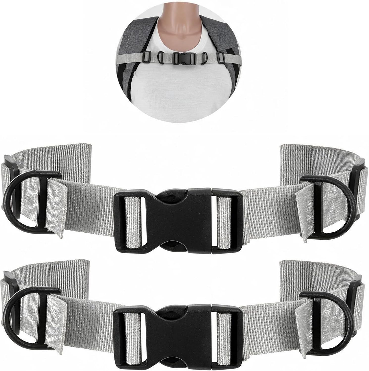 2PCS Backpack Chest Strap, Chest Strap for Backpack (Gray, 9.8-27.5 Inch)
