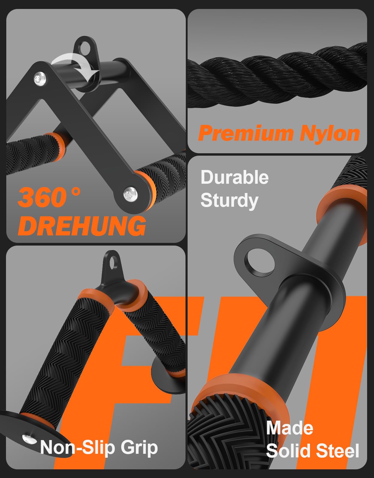 Fitarc Kabelzug Attachment Set Für Gym & Home Workouts, Latzug Zubehör Set Mit Rutschfesten Griffen, Orange