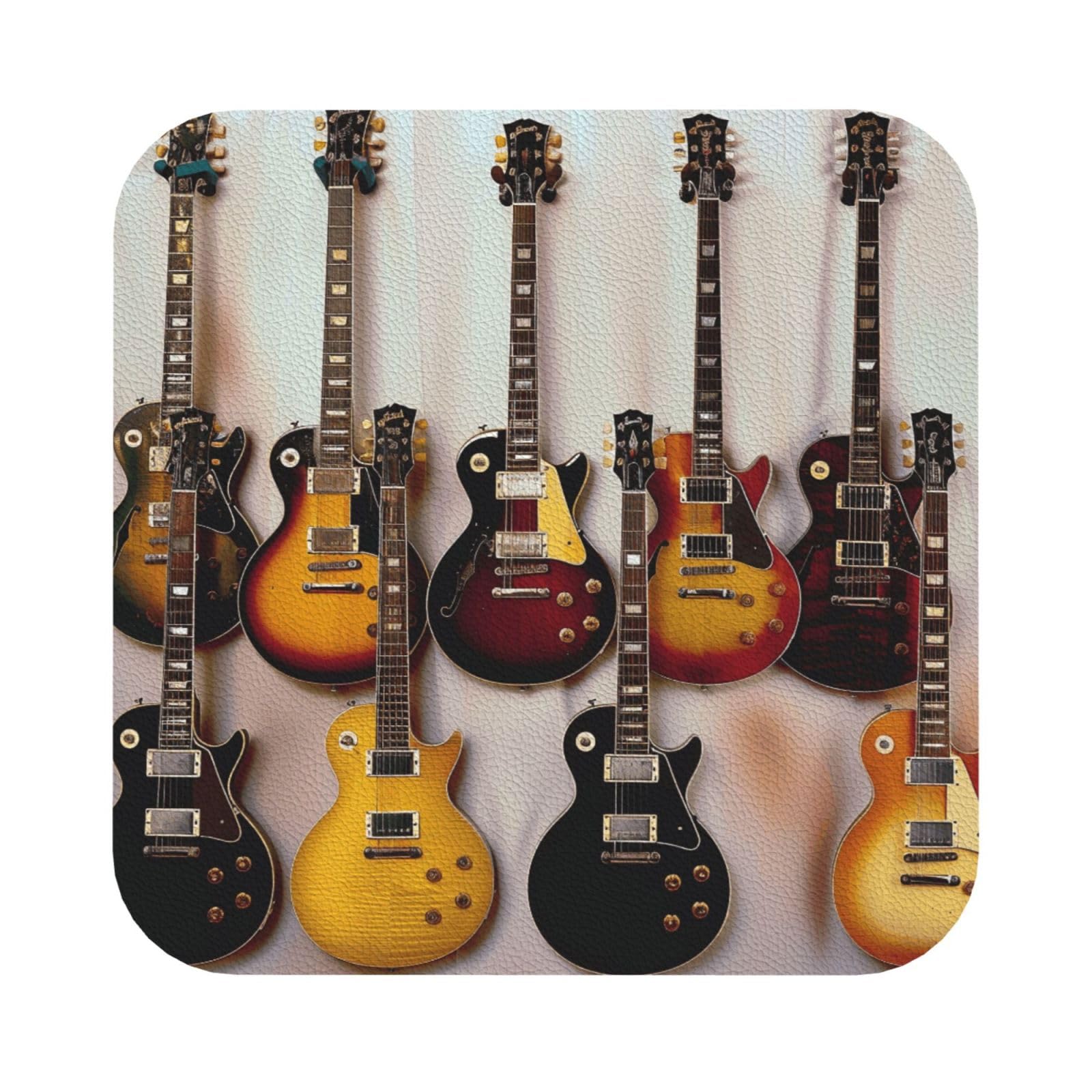 Guitar Collection Print Leather Coaster Set of 6, Square Coasters Table Decorative Coffee Cup Beverage Coasters Wine Beer Bar Coasters for Hot Drinks Table Protection