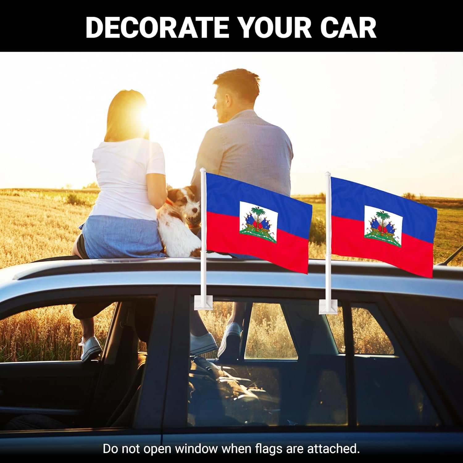 G128 2 Pack: Haiti Haitian Car Flag | 11x17 In | Double LiteWeave Pro Series Double Sided Printed 150D Polyester | Flagpole Included | Perfect for Festival Celebrations, Parades