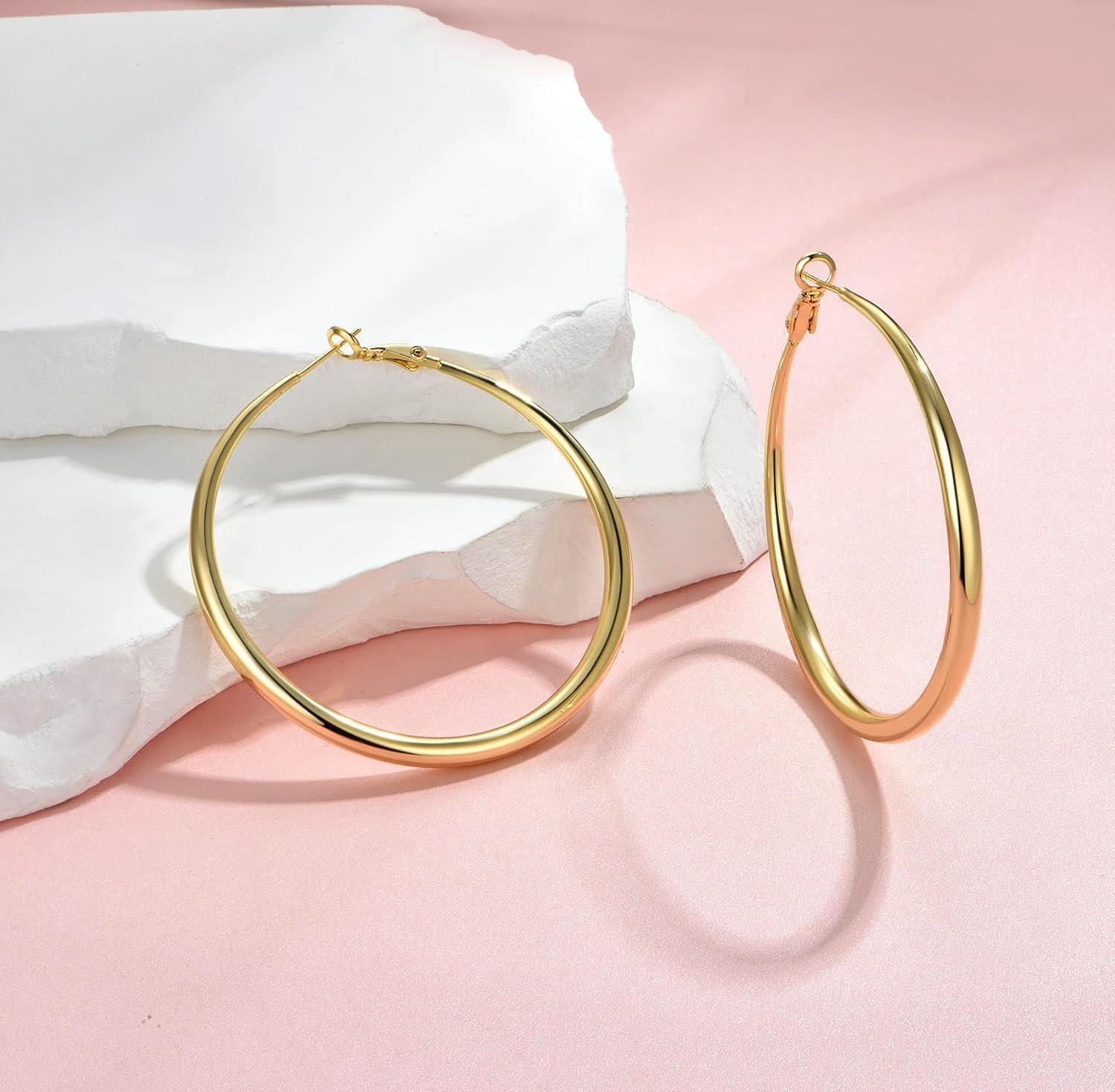 Cocadant 14K Real Gold Hoop Earrings for Women Trendy,Sterling Silver Post Hypoallergenic Lightweight Sparkly Rhinestone Big Hoop Earrings - Image 6