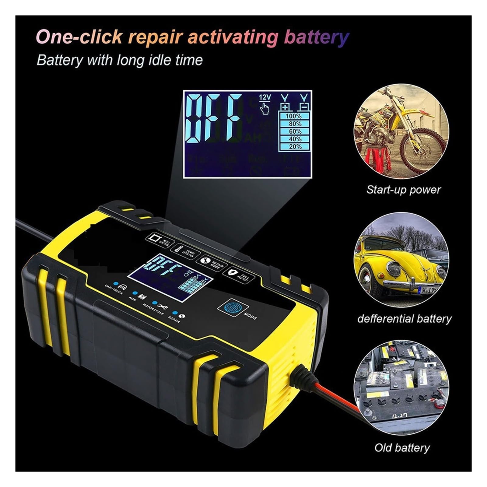 Ładowarka Samochodowa 12/24V Ekran Dotykowy Naprawa Impulsów LCD Do Motocykla Samochodowego Akumulator Kwasowo-ołowiowy Żel Na Mokro Wydajne Szybkie ładowanie