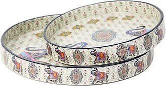 DULI Set of 2 MDF Wood Trays Enamel Coated| Round Trays Set of 2 | Serving Trays | Wooden Tray | Kitchen&Dining Decorative | Resin Tray | Handmade | 7x7 & 9x9 inches (Setof2RoundSmall: 2Elephant)