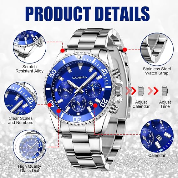OFFCUP Herren Uhr Männer Analog Quarz Chronograph wasserdichte Edelstahlarmband Armbanduhren mit Datum Uhren Mode Casual Business Uhr für Herren Klassische Elegantes Geschenk