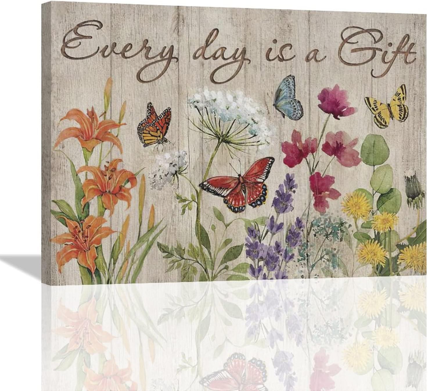 Amazon.com: Colorful Country Floral Butterfly Wall Art Rustic Farmhouse ...