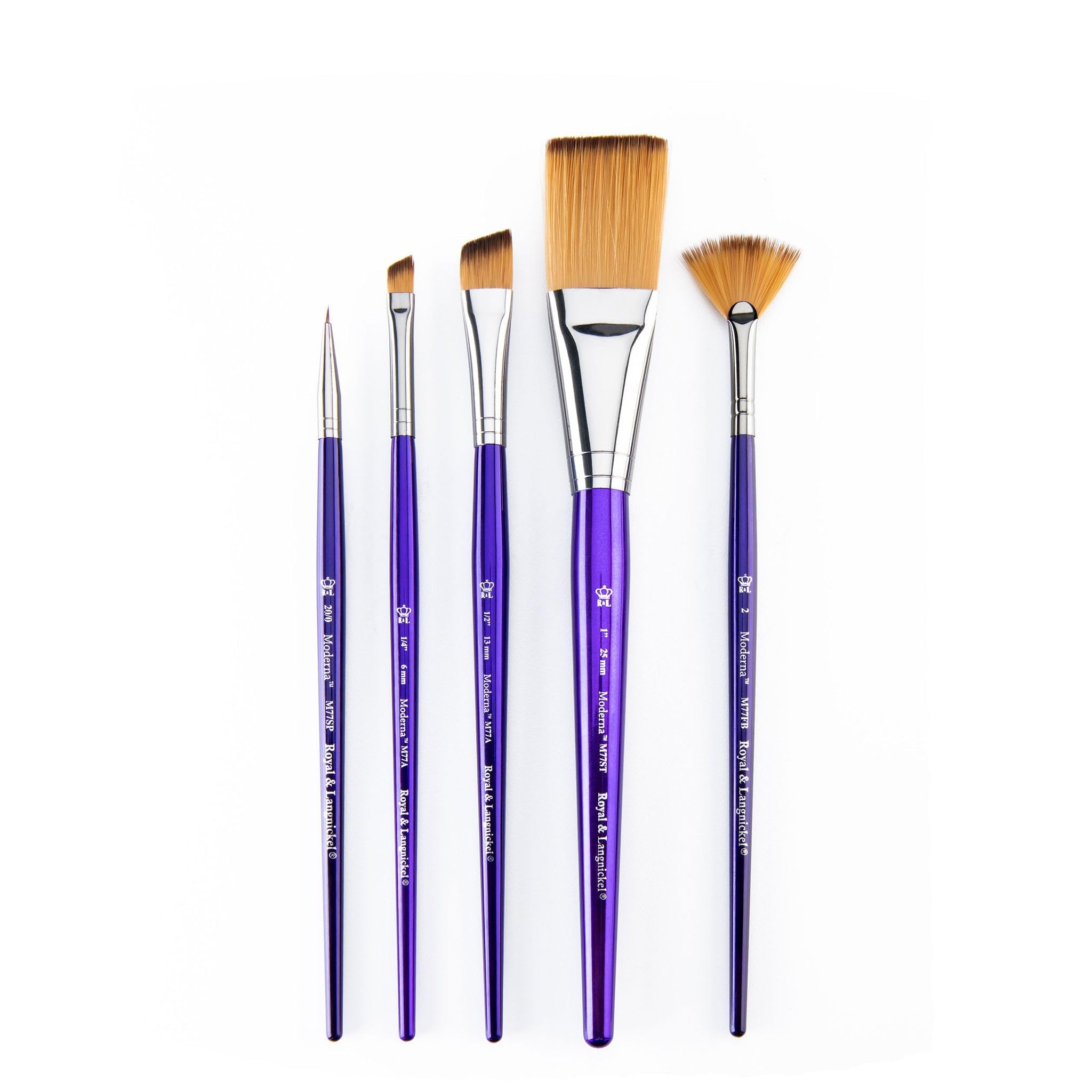 Set 5 Pennelli Royal & Langnickel Moderna Serie 77 - Angolari, Liner E Filbert, Per Pittura Mista, Taklon Oro