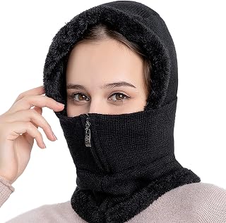 QUEBEAR Women Balaclava Beanie Fleece Hood Cycling Ski Thermal Face Cover Hat Winter Warm Cap Scarf for Cold Weather Black