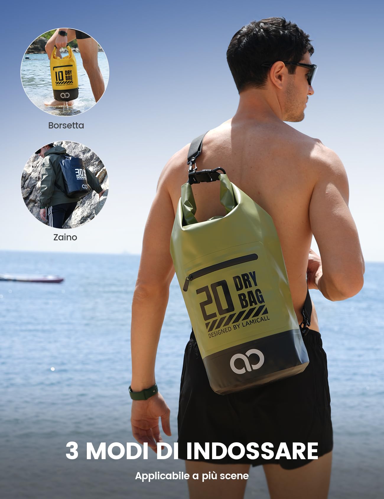 Lamicall Borsa Impermeabile 5L/10L/20L/30L/40L - [Include IPX8 Impermeabile Custodia per Cellulare] Robusta & Antigraffio, Sacca Stagna con Tracolle Regolabili, Dry Bag per Spiaggia/Pesca/Kayak