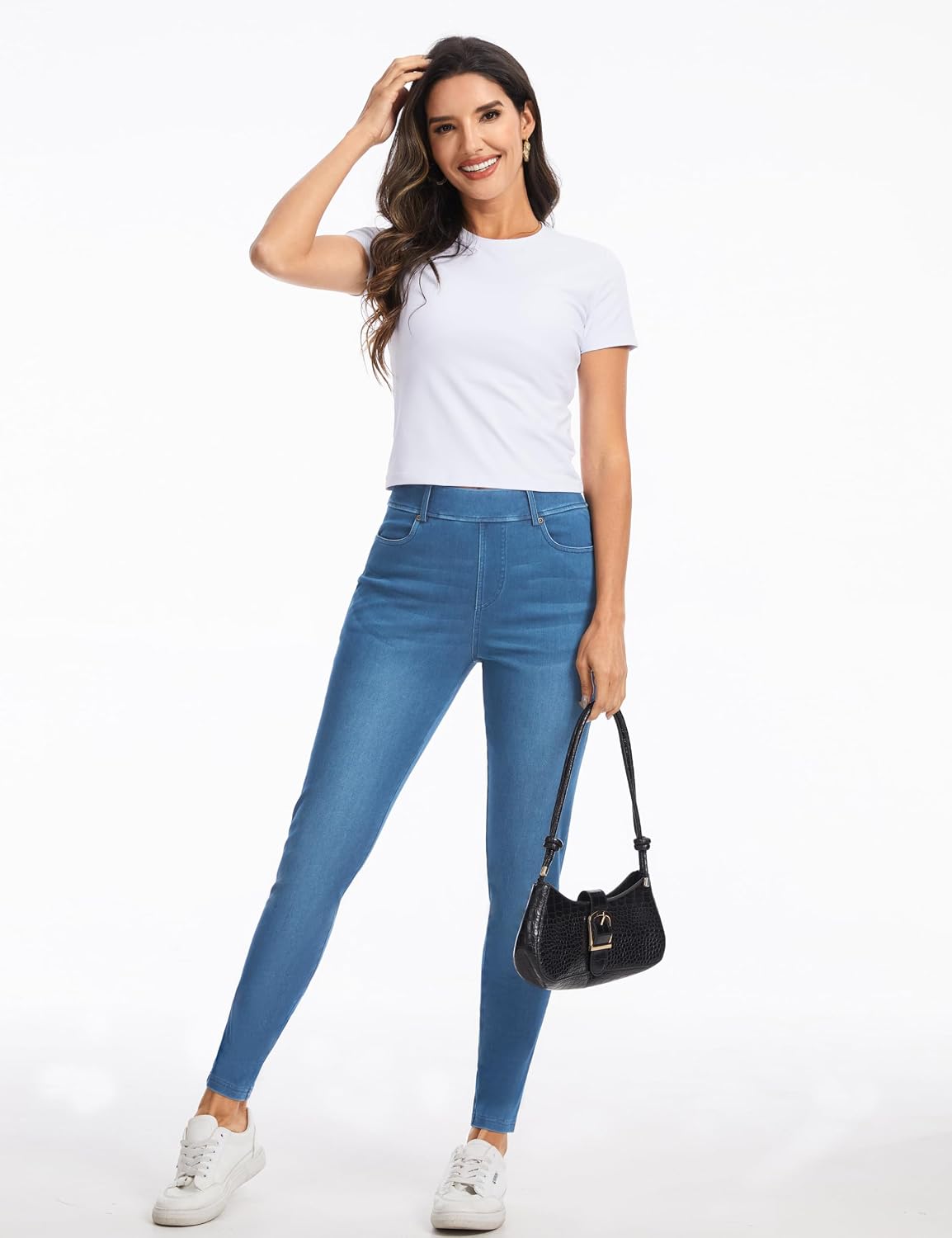 THE GYM PEOPLE Women's Stretchy Jeggings Pants Pull On Denim Skinny Jeans Leggings with Pockets