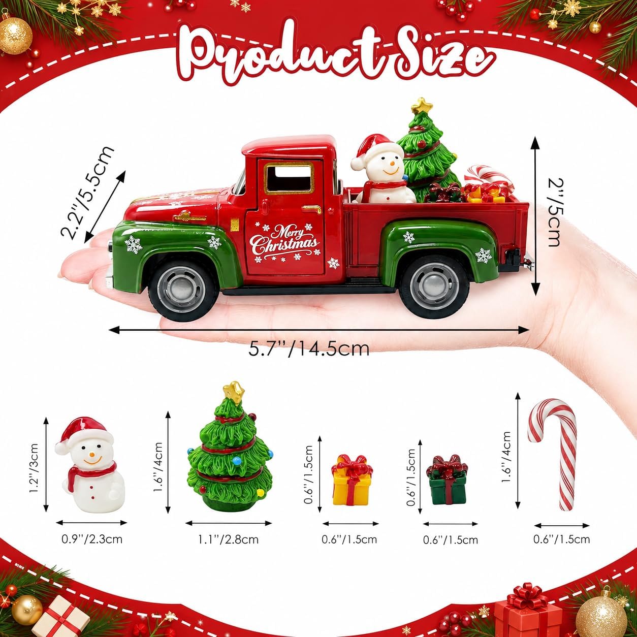 Christmas Truck Decor, 5.7 Inch Vintage Metal Pickup with Snowman and Tree image 3