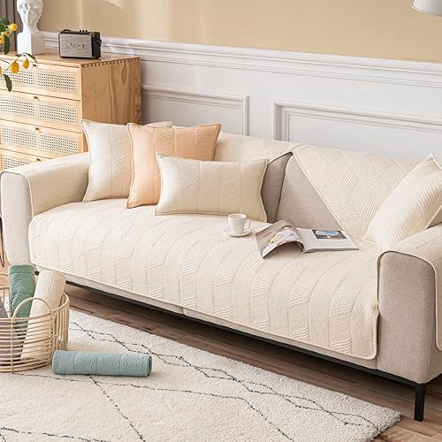 vctops Funda acolchada de algodón para sofá, funda antideslizante para sofá modular, color sólido, súper suave, protector de muebles (crema, 28 x 28