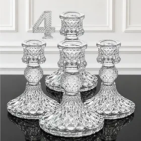 Castiçal de Vidro com 4 Unidades, Candelabro Premium, Alto Brilho, Elegante Porta-Vela