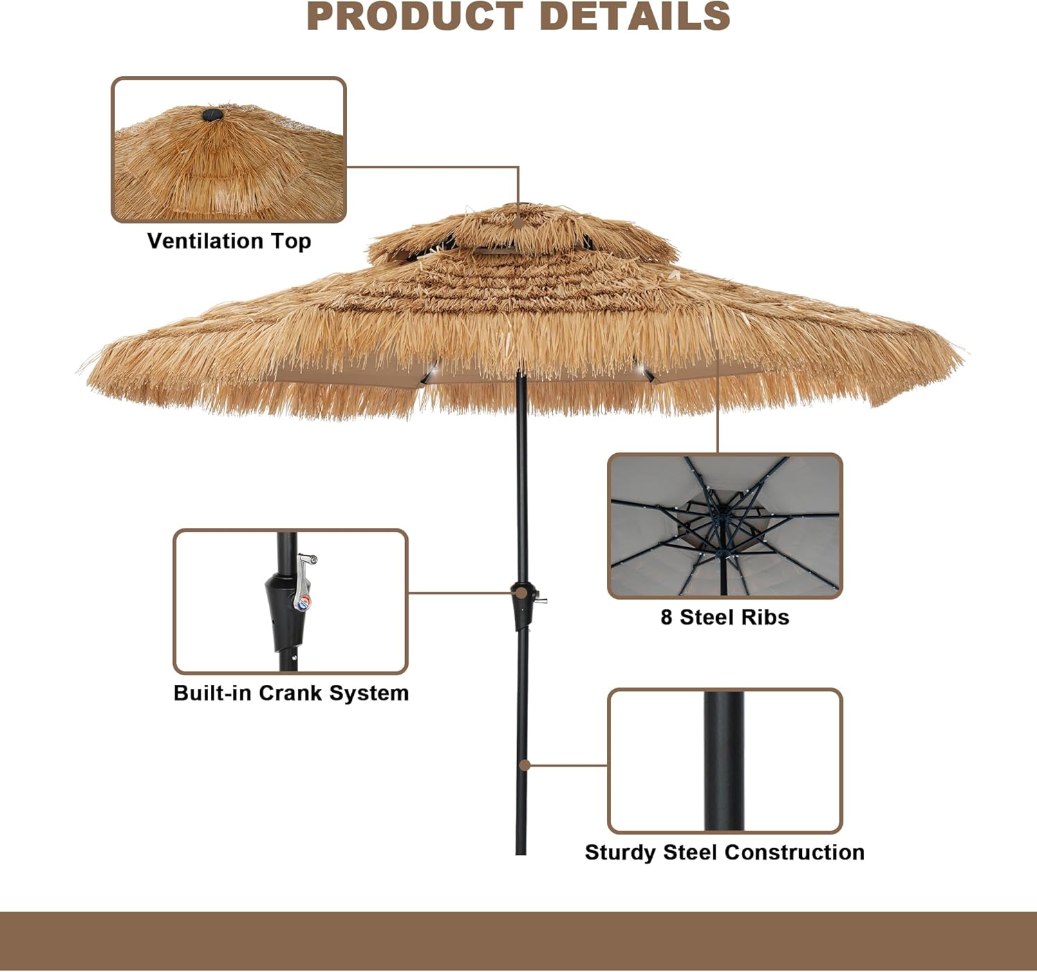 Clihome Tiki Umbrella with Base Thatched Patio Umbrella Hawaiian Style Beach Umbrellas Pool Umbrella for Outdoor Tiki Bar, Tropical Palapa, Patio Garden, Beach, Backyard