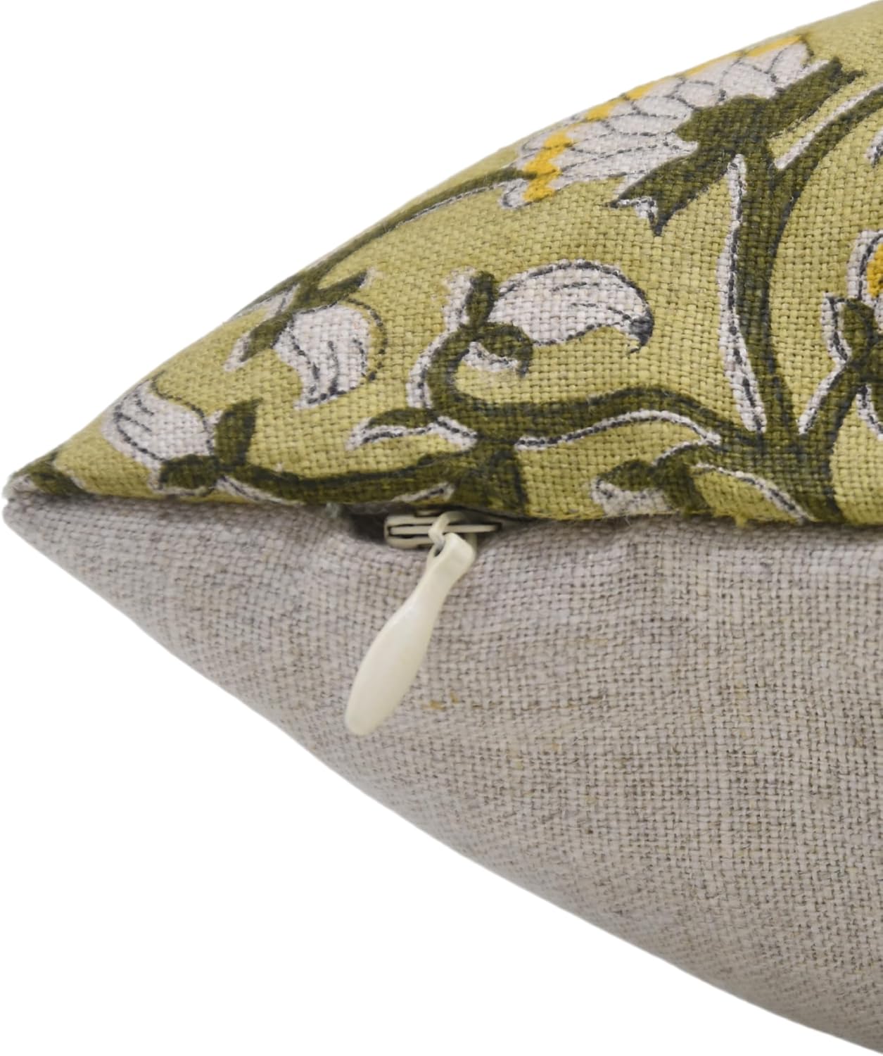 Floral Block Print Duck Canvas 14X14 Inch Throw Pillow Case Cushion Cover for Sofa, Couch and Bed, Fall Decoration, Farmhouse, Outdoor, Living Room, Boho Home Décor, Himachal, Blue