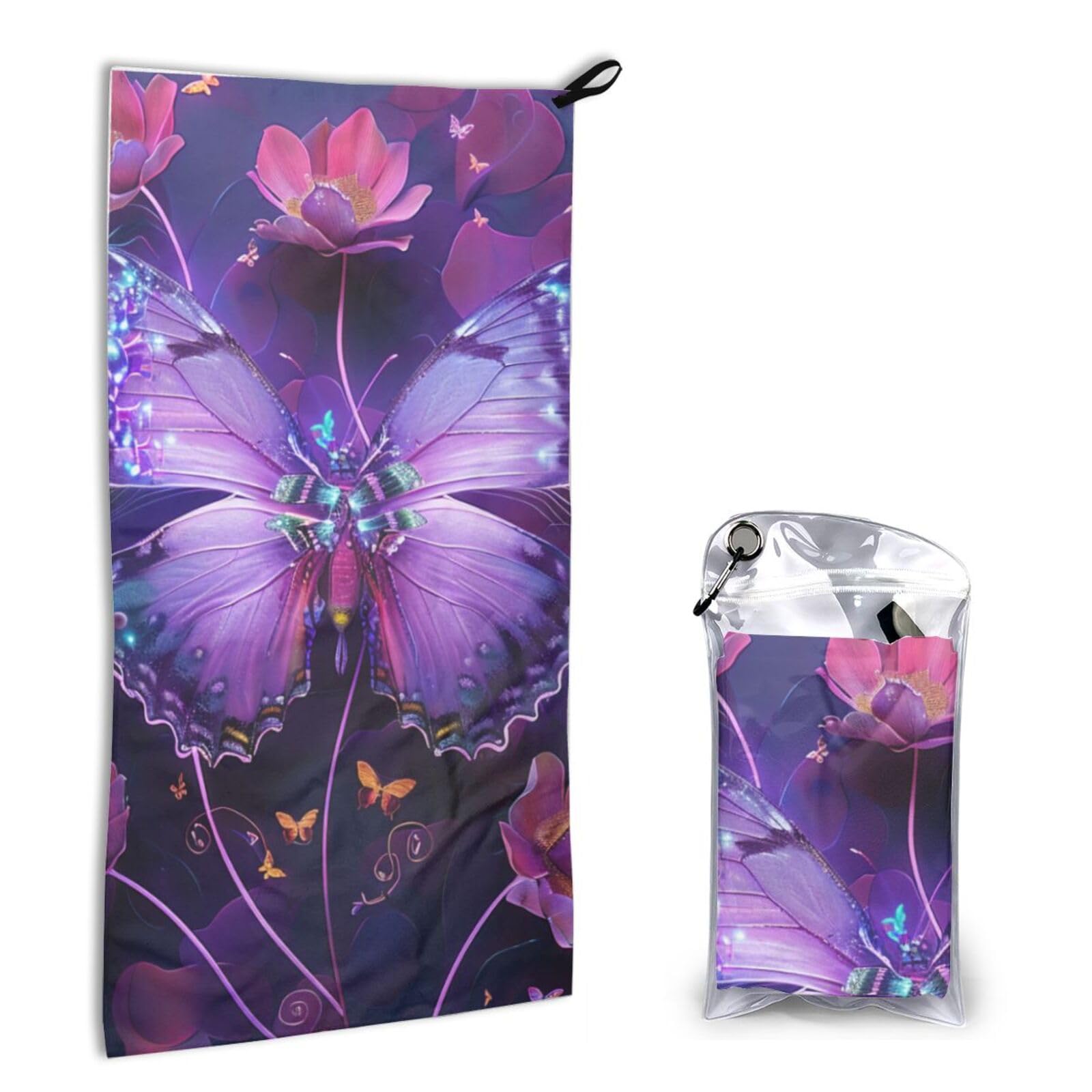 BWWHCCTI Quick Dry Hand Towel With Bag - Butterfly Printed Super Absorbent Face Cloth Microfiber Travel Sports Towels 40x80cm