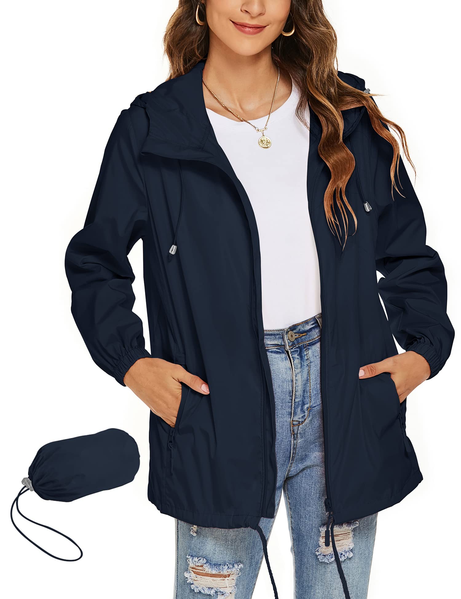 Rapbin Veste de pluie, légère, imperméable, coupe-vent, fine, pliable, pour les voyages et le vélo, pour femme