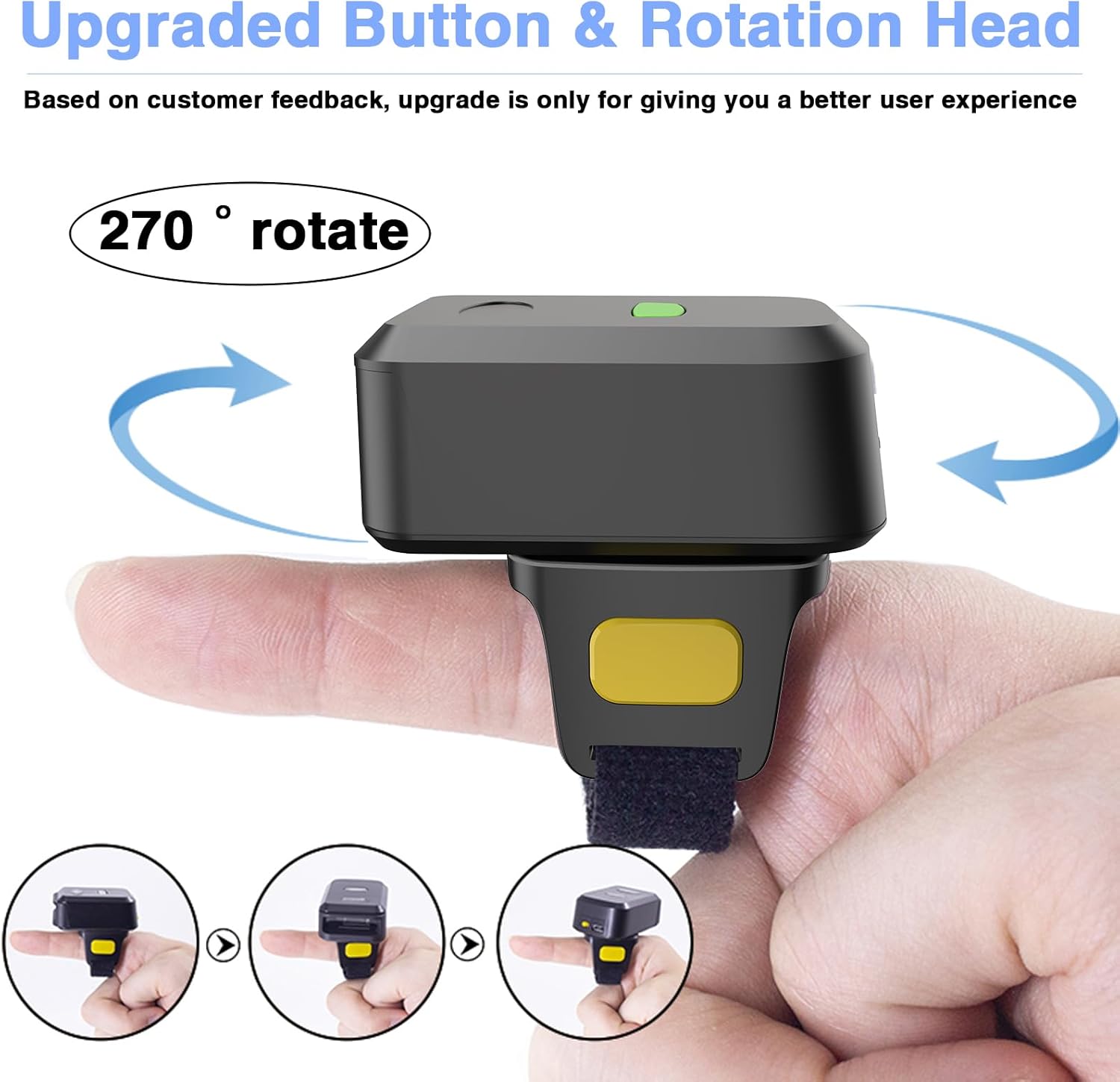 2D Bluetooth Barcode Scanner, Mini Wireless Wearable Finger Barcode Scanner 3-in-1 Bluetooth & USB Wired and 2.4G Wireless for Book, Warehouse Inventory, Express stocktaking