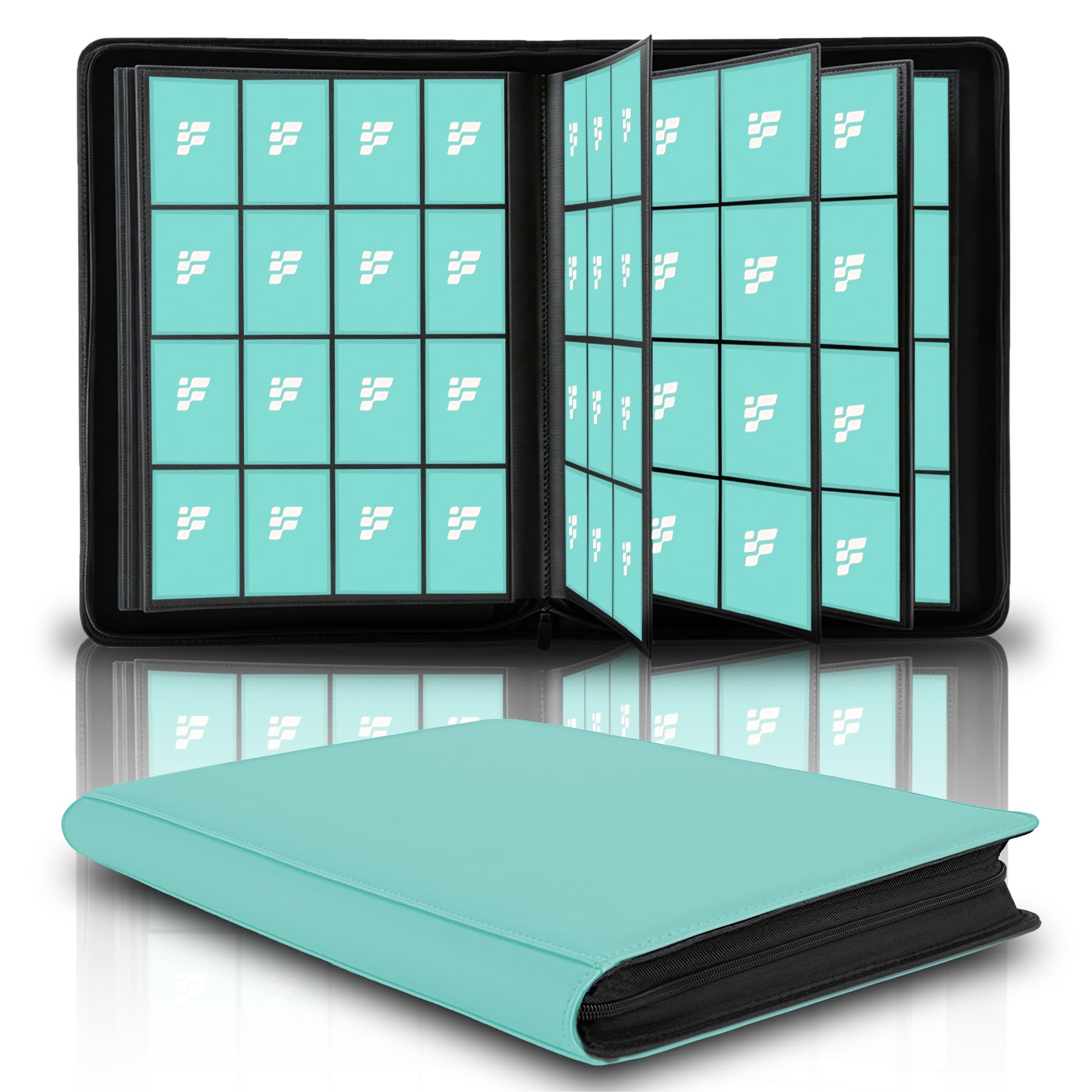 1000+ Pockets Trading Card Binder, 16 Pockets Trading Card Binder Ringless Side Loading Trading Card Album Folder for TCG,MTG,Sports Cards(Cyan)