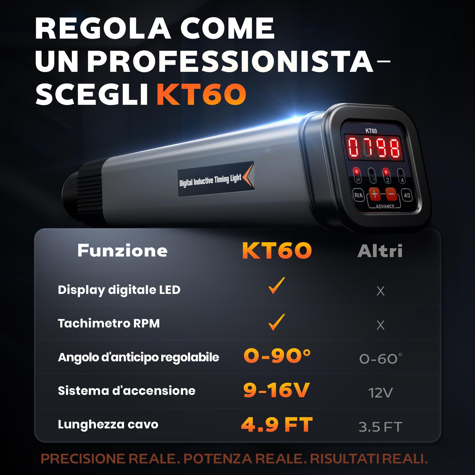 KZYEE KT60 Pistola Stroboscopica 2/4 tempi, Lampada Stroboscopica per Motori 9-16V, Lampada Stroboscopica auto con Display digitale a LED,Pistola d'accensione per auto nave a vapore moto Timing Light