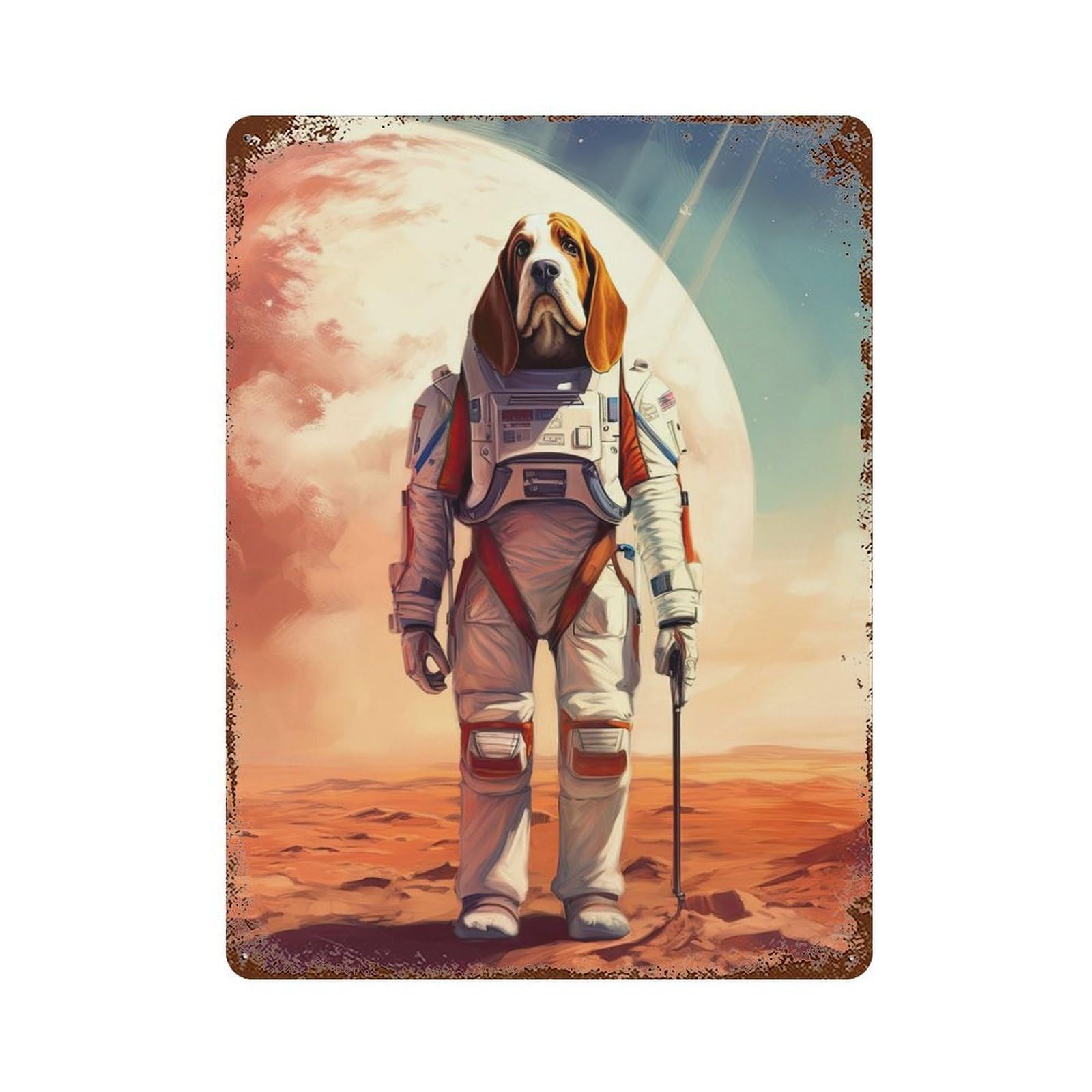 Basset Hound Mars Vintage Metal Tin Sign 15.7"x11.8", Ideal for Cafe, Home Bar And Lounge Decor