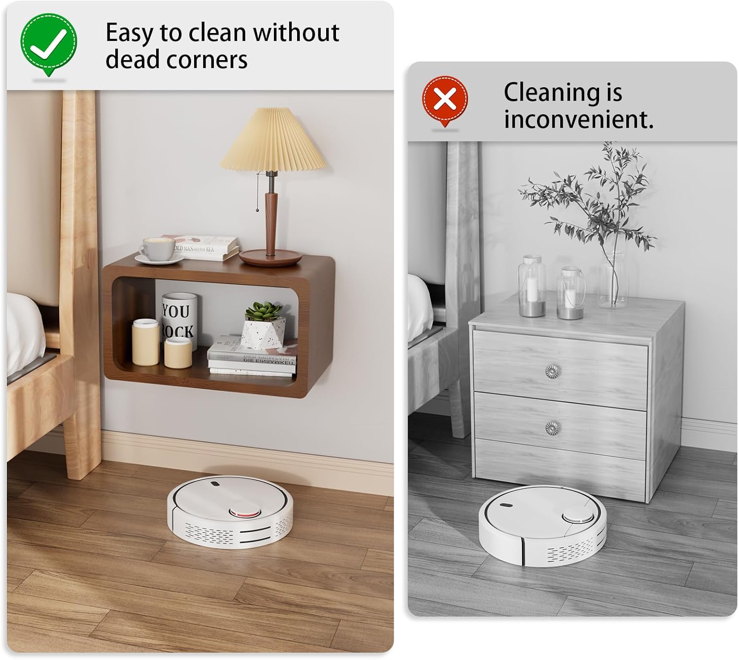 Bamboo Floating Nightstand with Storage Drawer and Modern Open Shelf Cubby，Bedroom, Living Room, Kitchen, Tool Room for use. (Brown, Prepare for Departure)