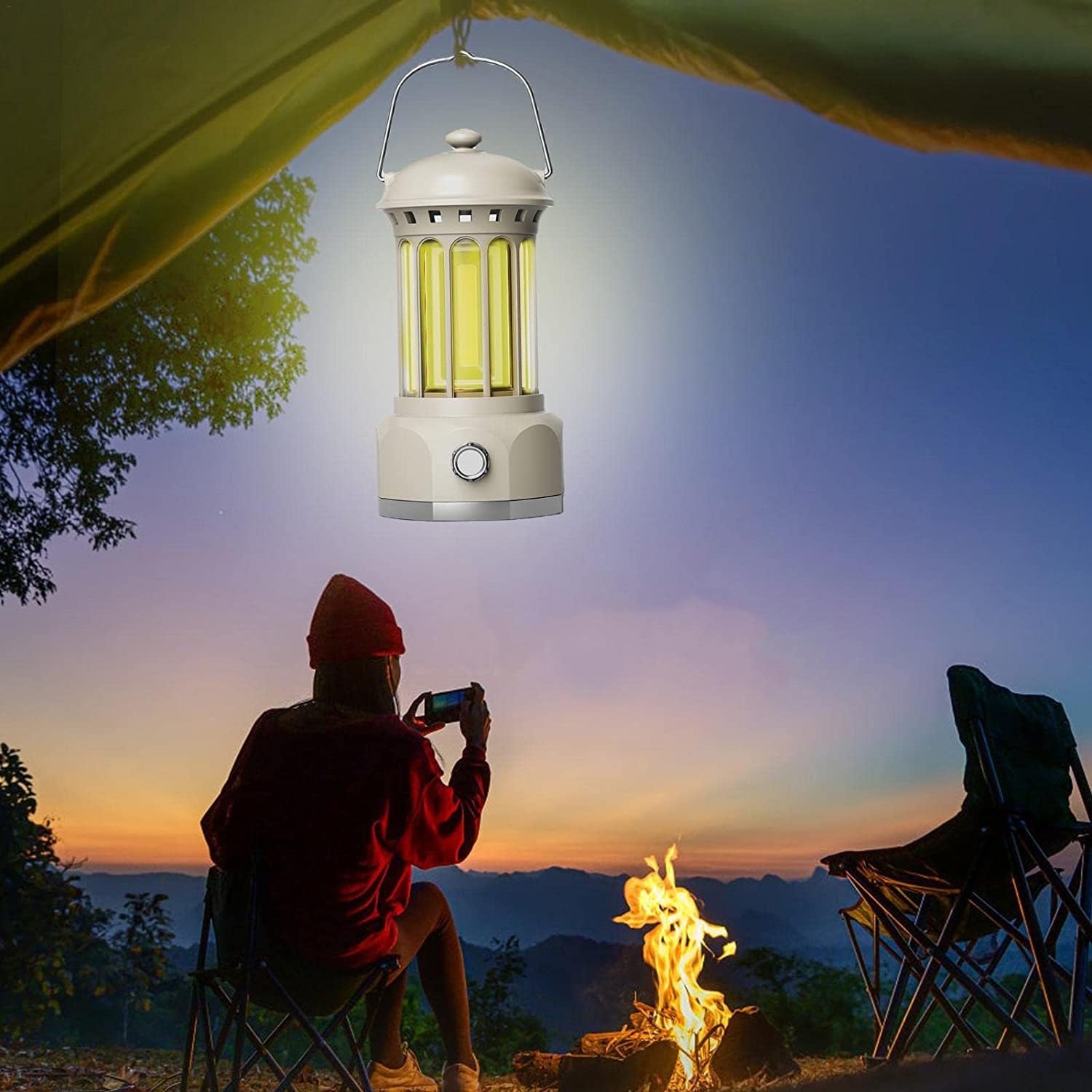Latarnia kempingowa LED zasilana bateriami, ściemniana lampa namiotowa do użytku na zewnątrz, przenośna żarówka w stylu vintage do zaciemnienia i sytuacji awaryjnych, idealna lampa kempingowa