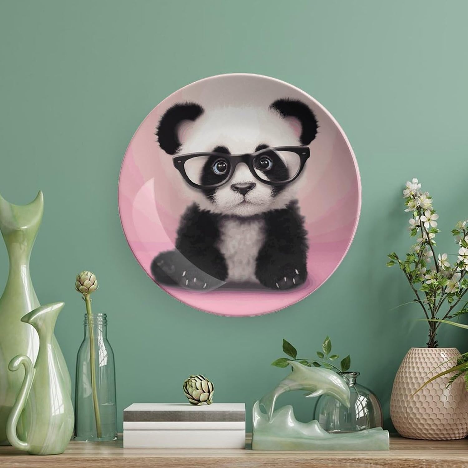 Baby Panda with Glasses Bone China Decorative Plate Exquisite Ornamental Wall Hanging Platter 6/7/8/10 Inch Vintage Art Ceramic Decor Dish for Home Tabletop Decor Housewarming Gift image 5