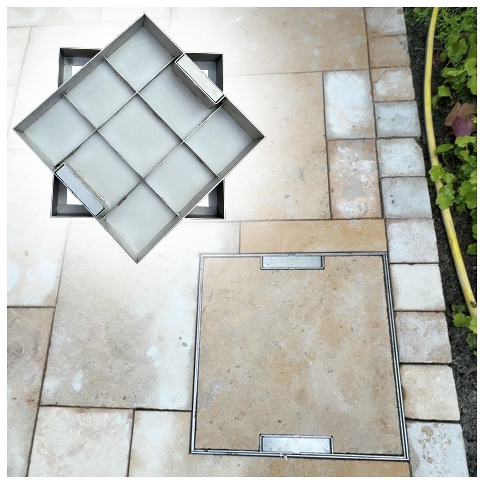 Copertura quadrata in acciaio inox, coperchio nascosto per fosse settica, dimensioni 61-106 cm, copertura di scarico esterna resistente (81,3 x 81,3 x 5,1 cm) per un facile accesso