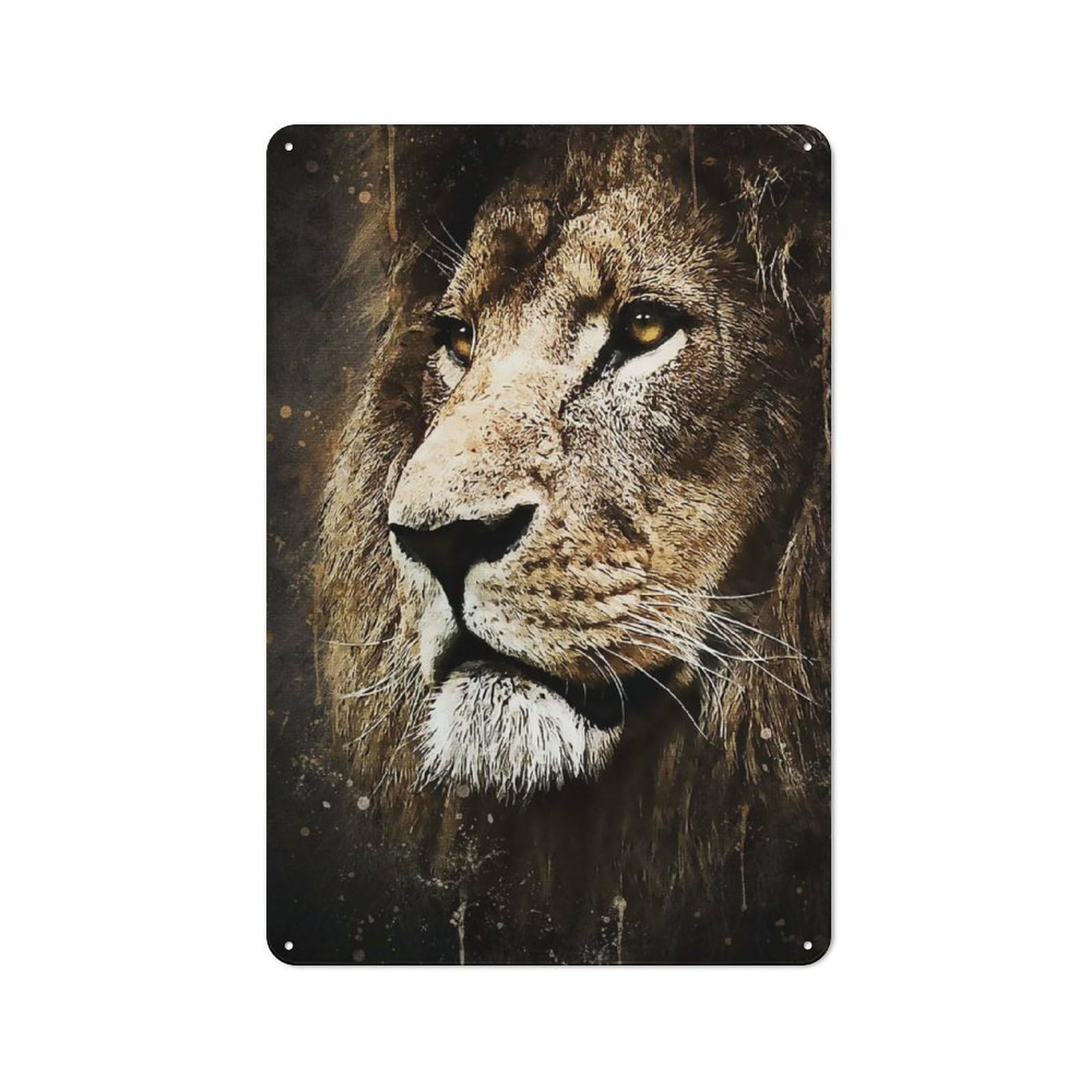 Junmoney Style-13 Lion Face Vintage Tin Wall Plaque 30X20cm For Hobby Room Or Studio, A Decorative Metal Sign For Hobby Rooms And Studios