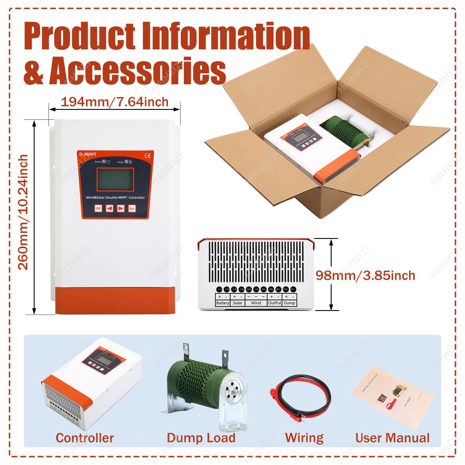 Kontroler Hybrydowych Systemów Wiatrowo-Słonecznych,Hybrydowy Kontroler ładowania MPPT Wiatrowo-Słonecznego,Automatyczna 12V/24V/48V,z Bluetooth(Wiatr<8000W,Energia Słoneczna<4000W),24V/48V Auto