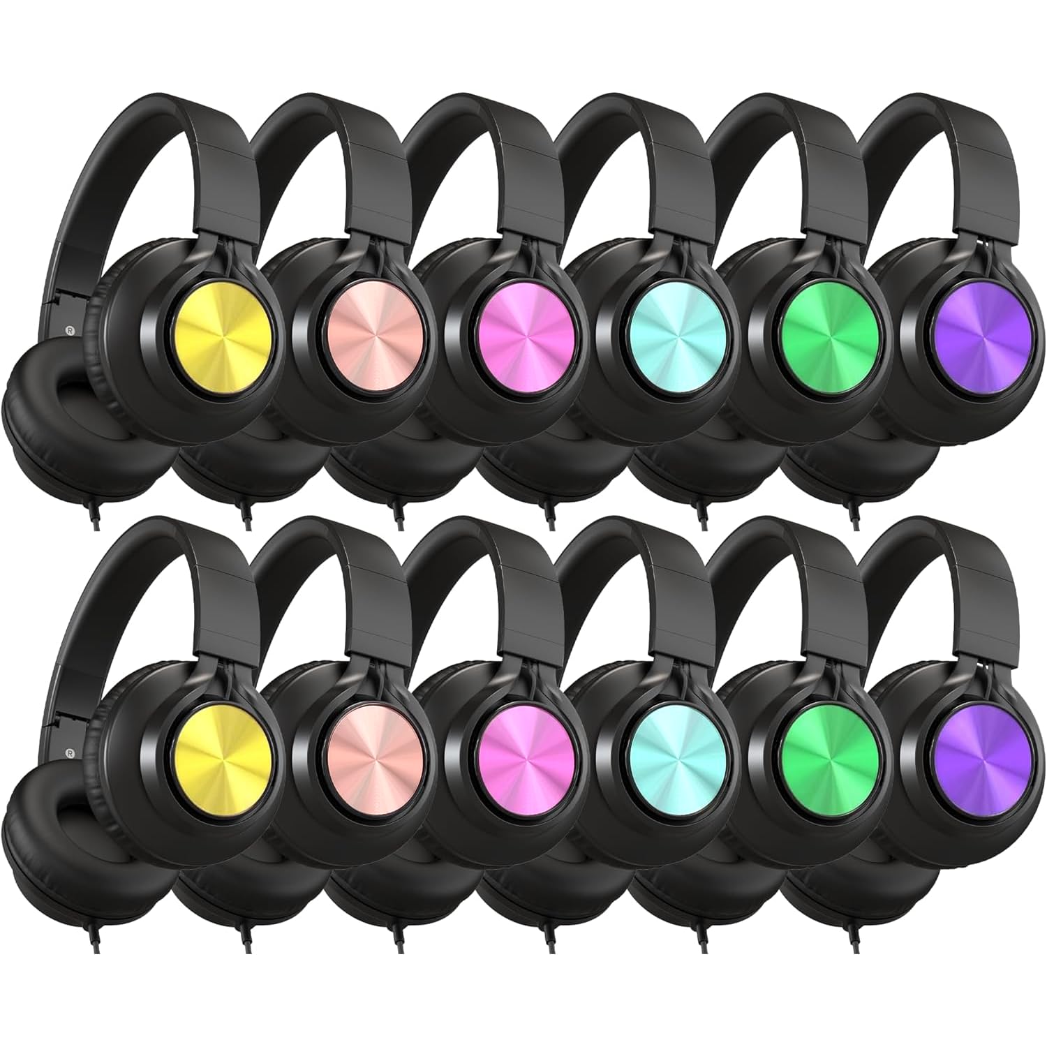 AILIHEN Kids Classroom Headphones with Mic, Wired 12-Pack for K-12 School | Students Teens Use, Library & Online Learning & Testing, Durable & Foldable, 3.5mm Jack for Chromebook Laptop Tablets