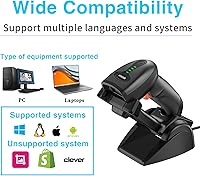 Vista 8 de Symcode Escáner de código de barras QR industrial Bluetooth con soporte de carga inalámbrico, escáner de código de barras inalámbrico 2D 1D