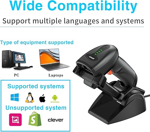 Miniatura 8 de Symcode Escáner de código de barras QR industrial Bluetooth con soporte de carga inalámbrico, escáner de código de barras inalámbrico 2D 1D
