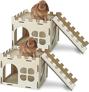2PACK Extra Large Sturdy Bunny Castle Hideout for Indoor Rabbits Play House with Stairs Round Edges Detachable Habitats for Rabbit Guinea Pig Chinchilla Hedgehog