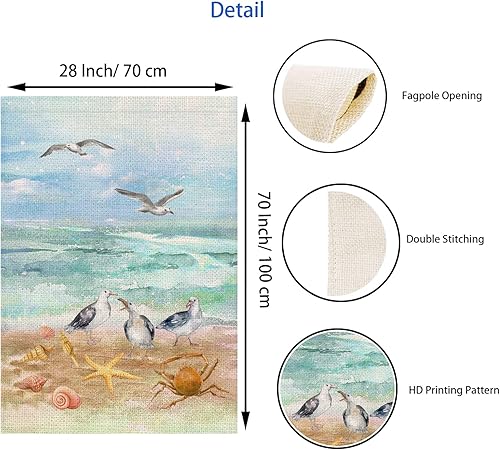 Miniatura 7 de Fukeen Bandera de verano con diseño de gaviotas de océano azul, estrellas de mar náuticas costeras, gaviotas de mar, playa, decoración pequeña para