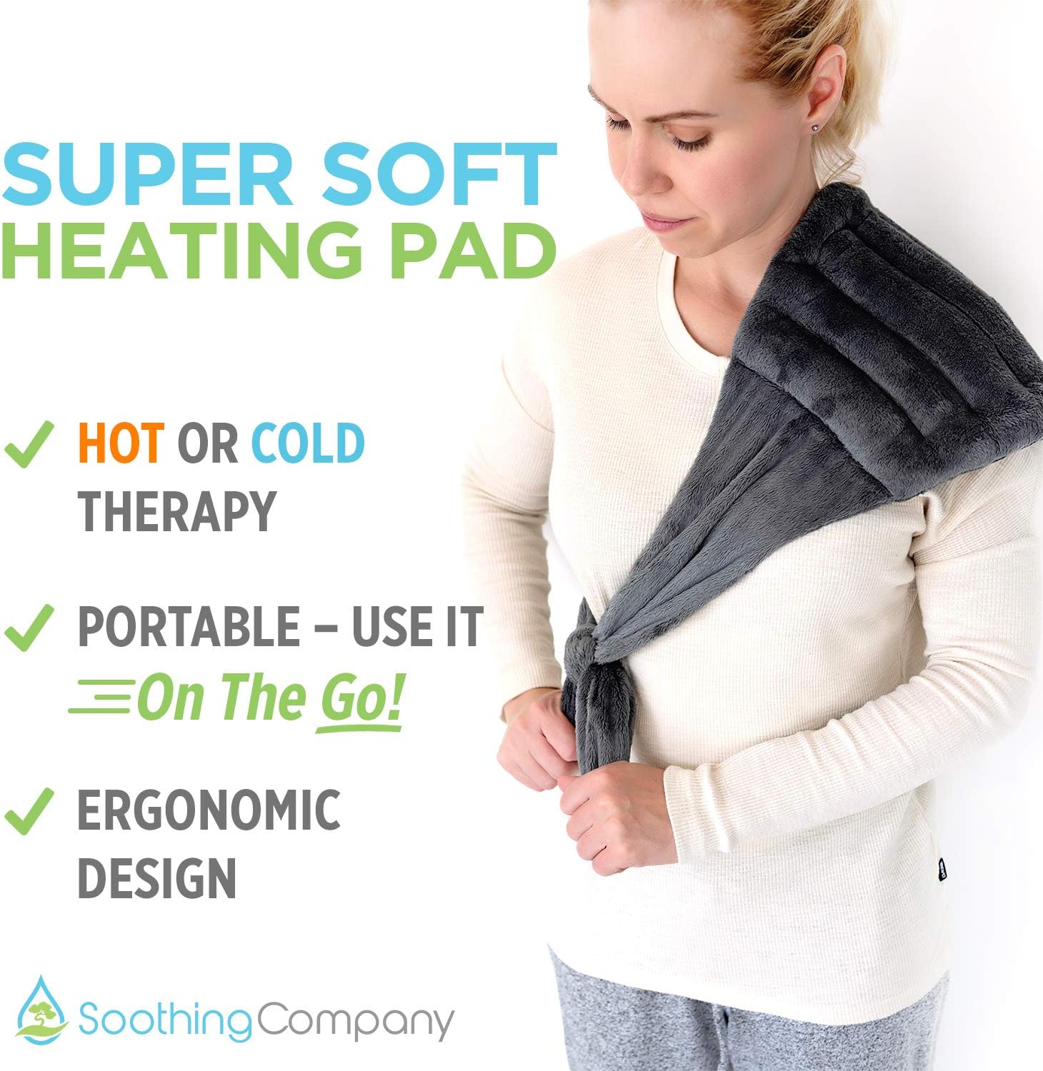 🛒 Crazy Deals Extra Large Heating Pad by Soothing Company for Lower Back Pain, Legs, Stomach Cramps, Neck and Shoulders | Portable Hot/Cold Pain Relief | Soft, Reusable and Cordless Microwave Heat Wrap