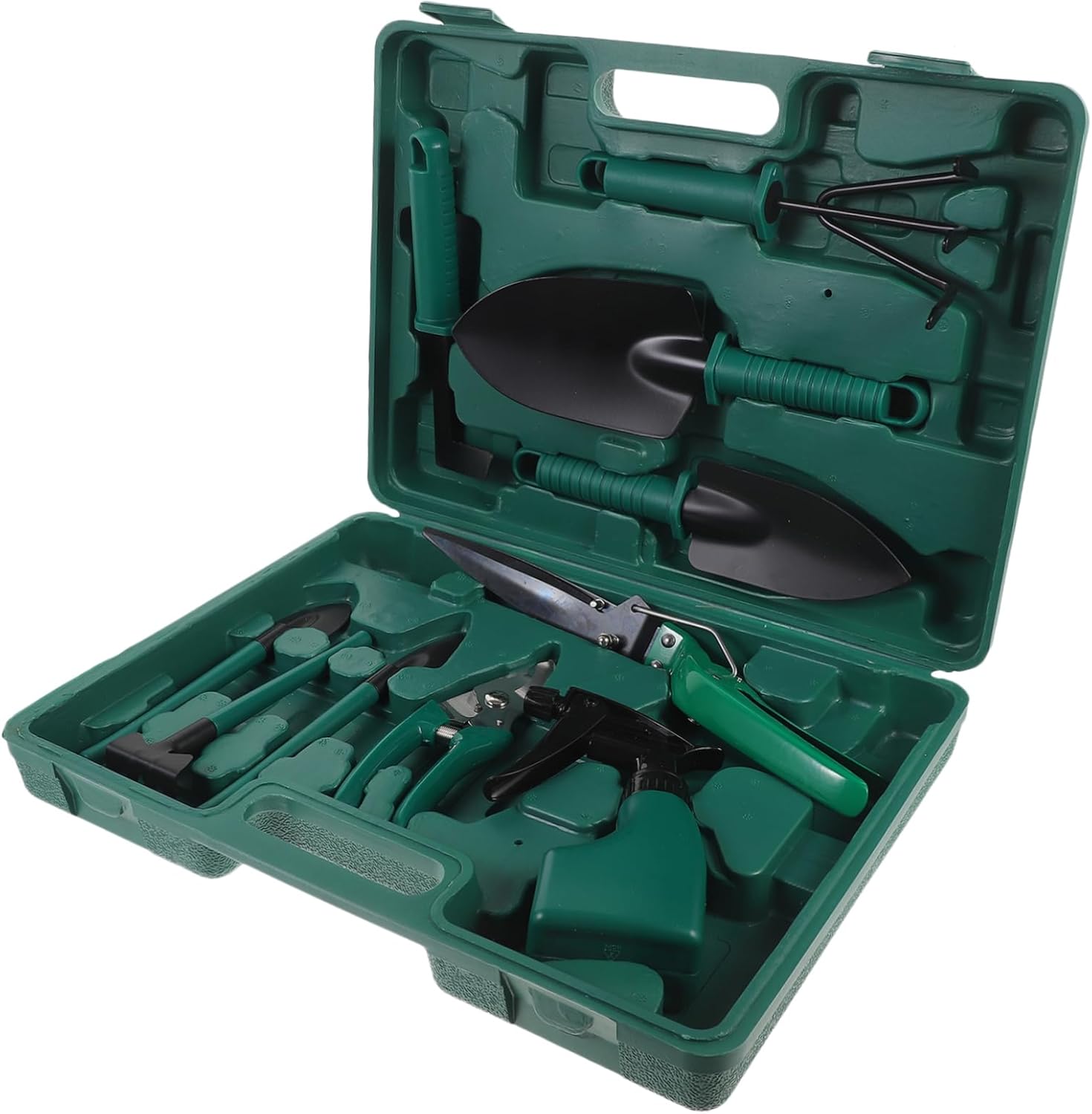 10-Piece Portable Gardening Tool Set with Storage Case Includes Rakes and Pruners for Planting and Garden Maintenance