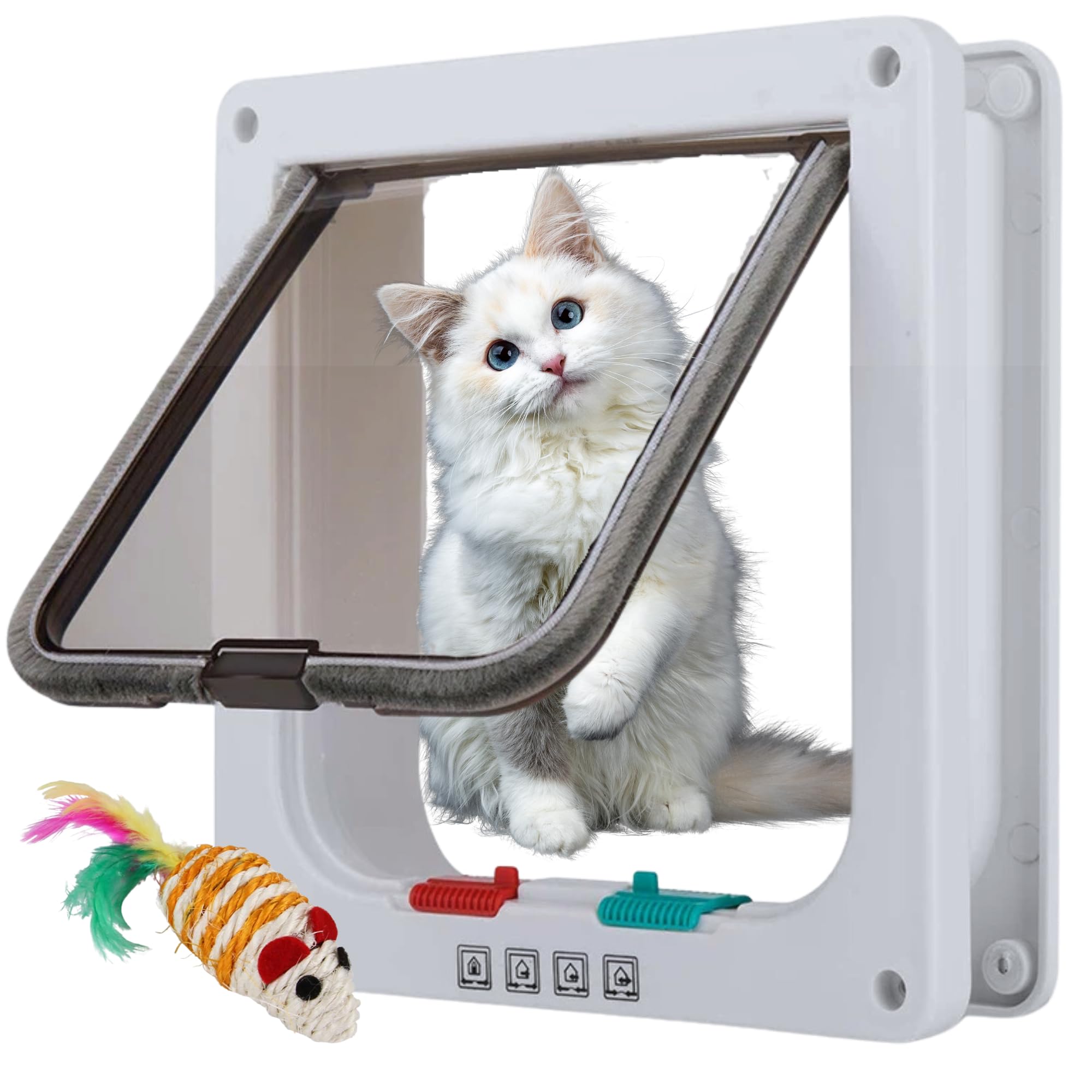 PETAIL® | Gatera para Gatos | Puerta para Gato con Cierre magnético de 4 vías | Puerta para Mascotas para Gatos y Perros pequeños | Regalo ratón Juguete (M 19X20X5,5cm)