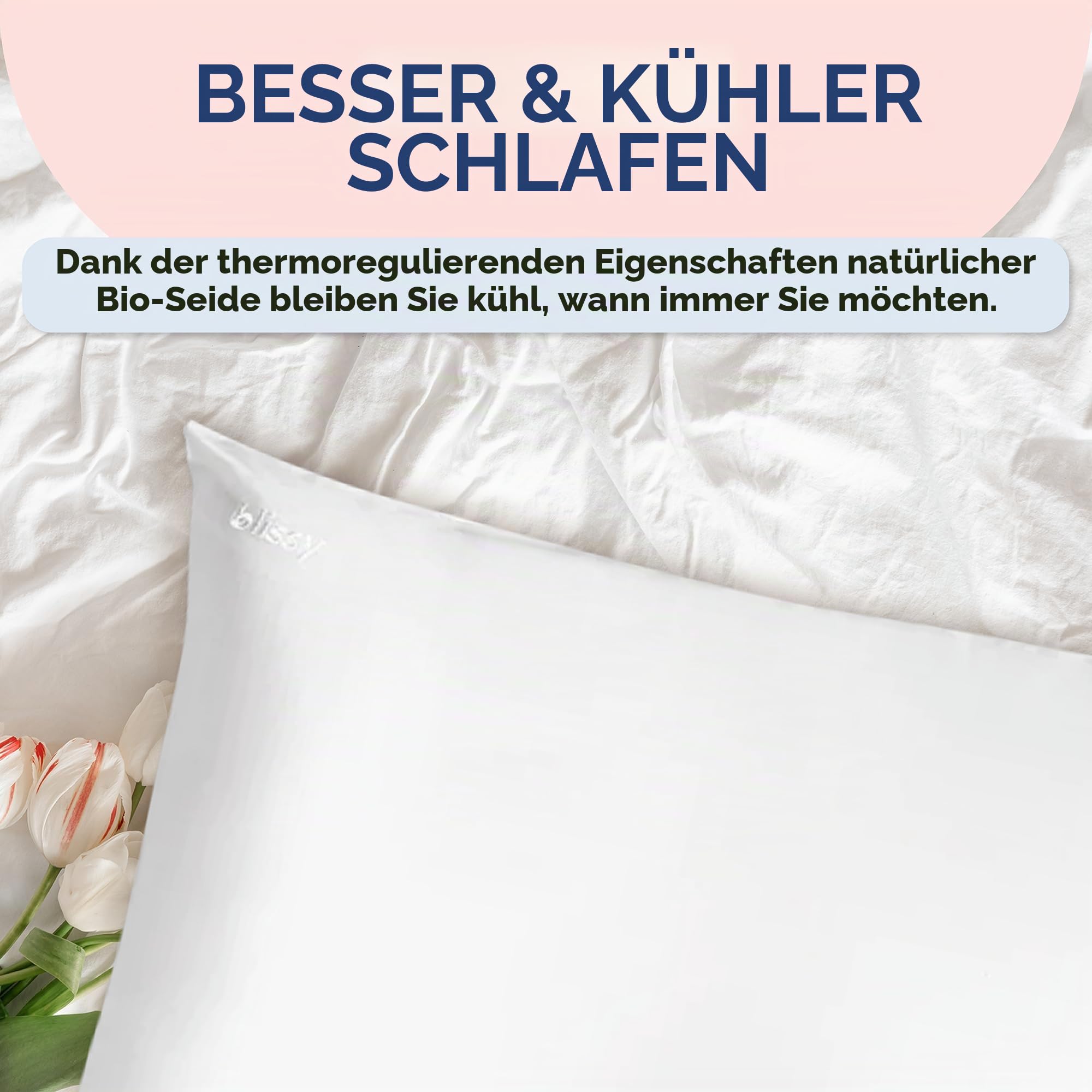 Blissy Seidenkissenbezug – 100% Reine Maulbeerseide – 22 Momme 6A hochwertige Fasern – Satin-Kissenbezug für Haar und Haut – Regular, Queen & King mit verstecktem Reißverschluss
