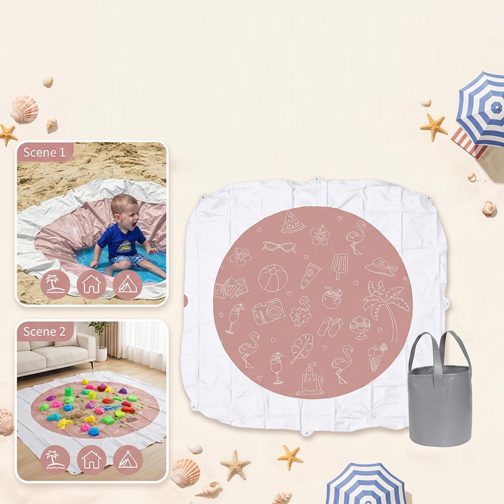 Kinderpool für den Wasserdicht Sanddicht 2 x 1,85 m | pool und Decke 2 in 1 für Kinder Familienspiel Wasserurlaub Ausflug Picknick