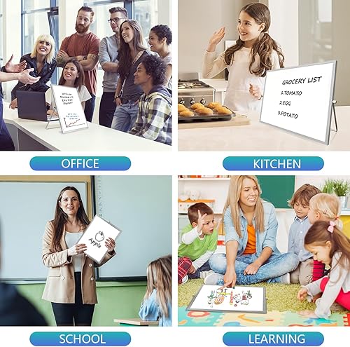 Miniatura 7 de Pizarra blanca de borrado en seco, pizarra blanca magnética grande de escritorio de 16 x 12 pulgadas con soporte, pizarra blanca portátil de doble