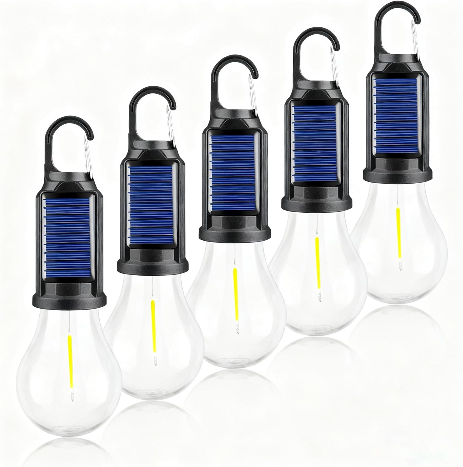 5-Pack Solar LED Camping Light, Rechargeable Outdoor Tent Lantern with Clip Hook, Waterproof Emergency Light for Camping, Hiking, Home, Power Outages, Fishing & Gifts
