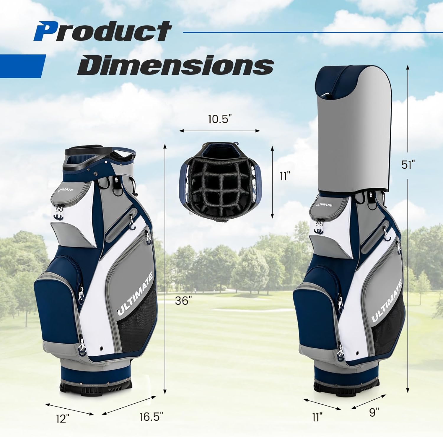 ULTIMATE Golf Cart Bag, 14 Way Top Dividers Golf Carry Bag w/Pockets & Umbrella Holder, Portable Golf Club Bag w/Soft Shoulder Strap & Rain Hood, Lightweight Golf Bag for Women & Men