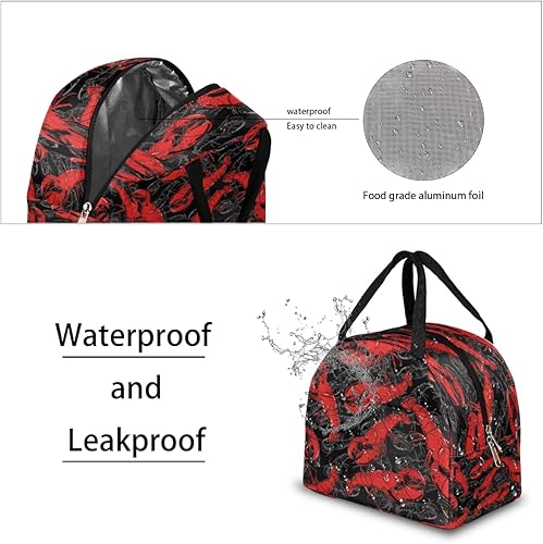 Miniatura 4 de Bolsa de almuerzo roja de langosta para mujeres, adultos y hombres, lonchera aislada, pequeña a prueba de fugas, linda lonchera hielera, bolsa de