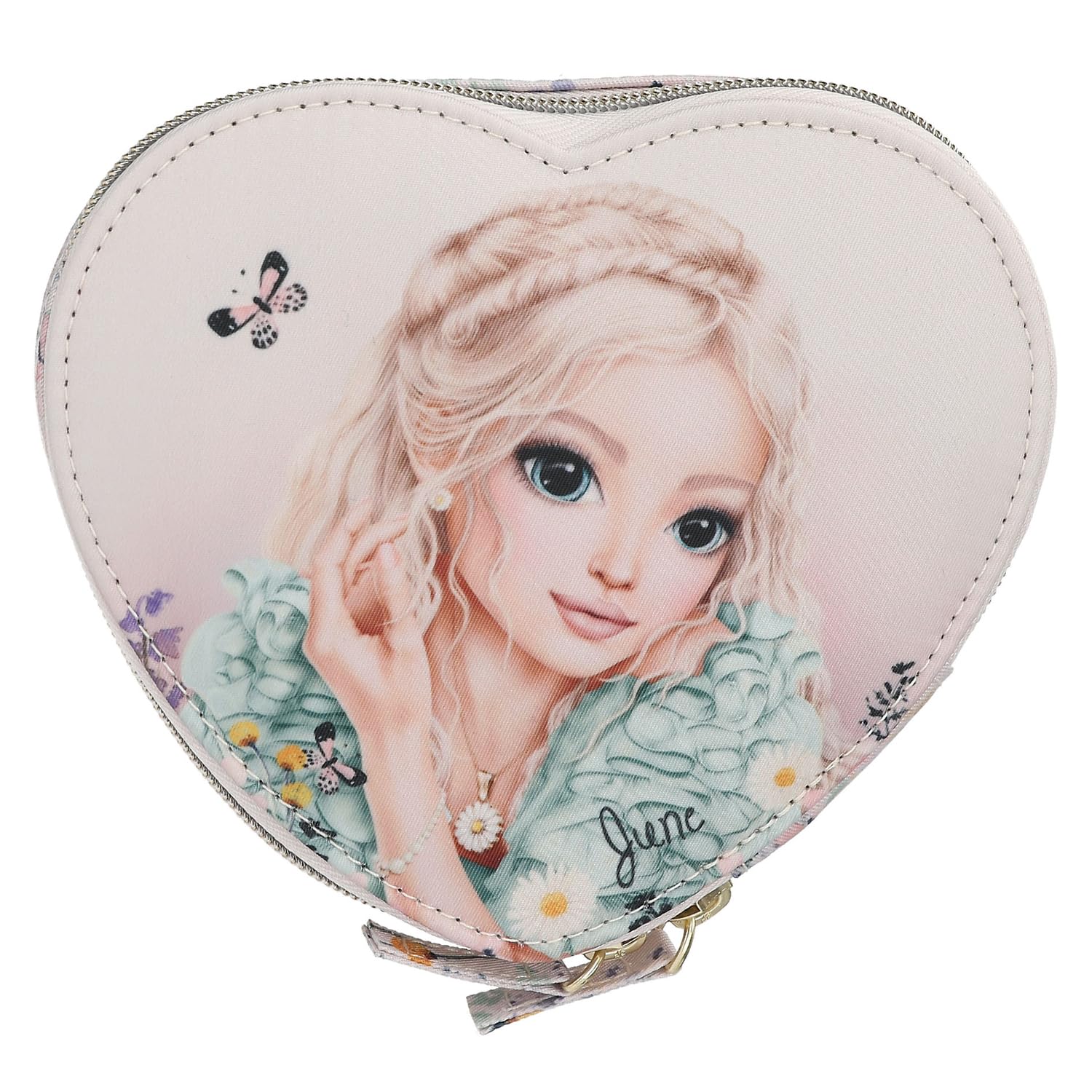 Depesche TOPModel Summer Feeling Mini-Schmuckschatulle – Schmuckkästchen Rosa, Herzform, Model Motiv, Reißverschluss und Spiegel