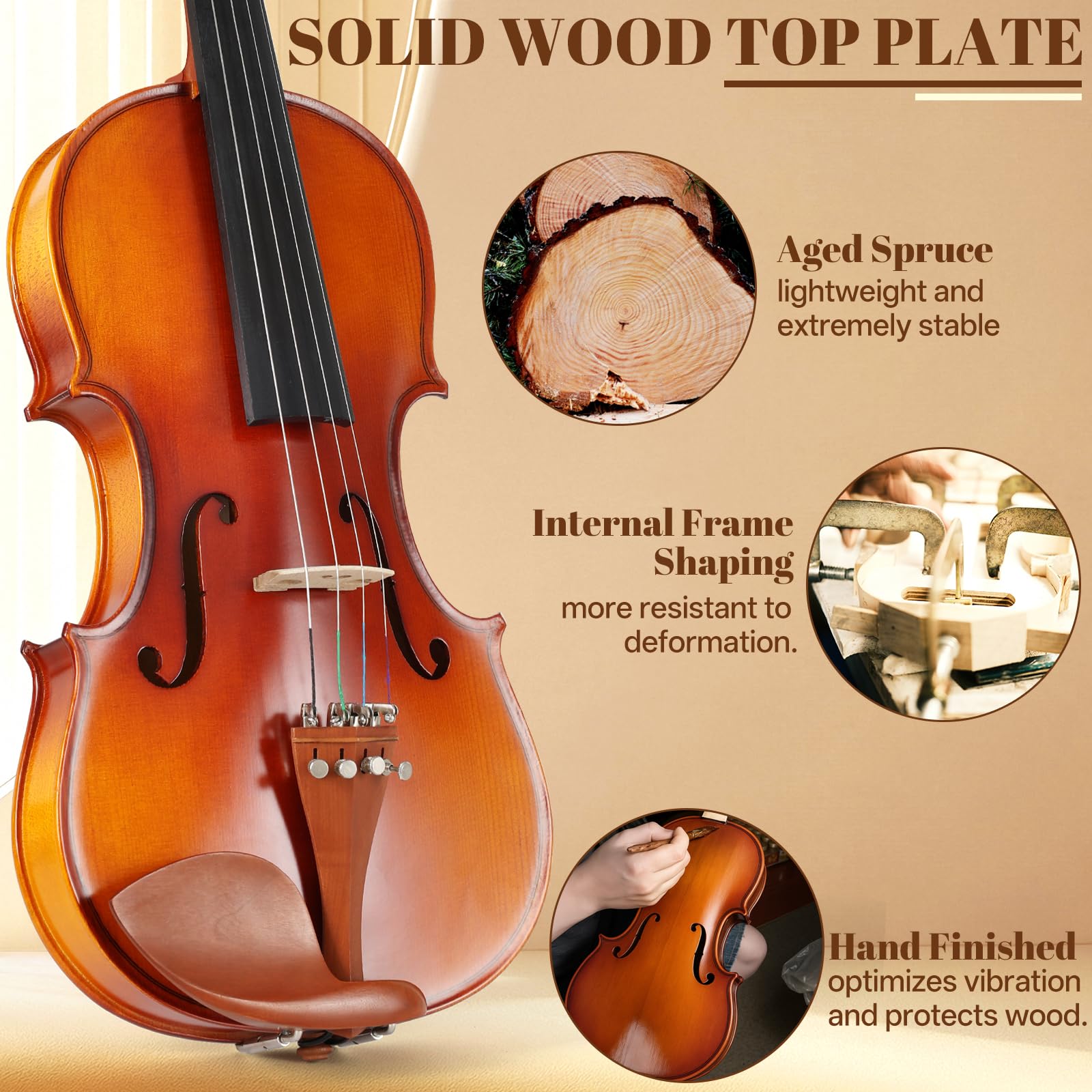 Kmise Violine 4/4 Starter-Set in voller Größe für Studenten, Anfänger, Erwachsene, robustes Jujube-Holz, akustisches Geigen-Set mit Hartschalenkoffer, Bogen, Kolophonium, extra Saiten, Schulterstütze