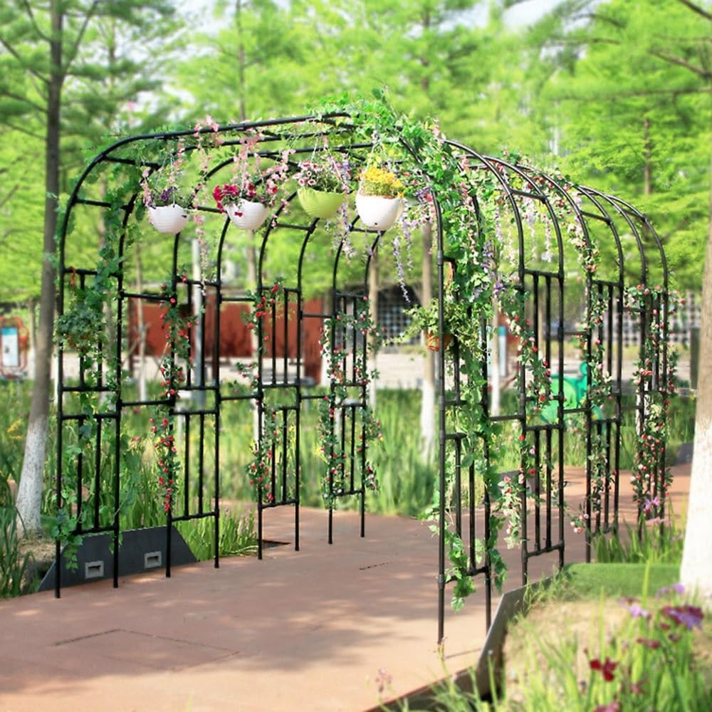 Garden Arch Metal Pergola Arbor for Climbing Plants, W7.5XH7.8ft W7.8XH7.8ft W8.2XH7.8ft Wide Sturdy Metal Arches, Outdoor Archway Garden Lawn Backyard, Easy to Assemble (Color : Black, Size : W4.5X