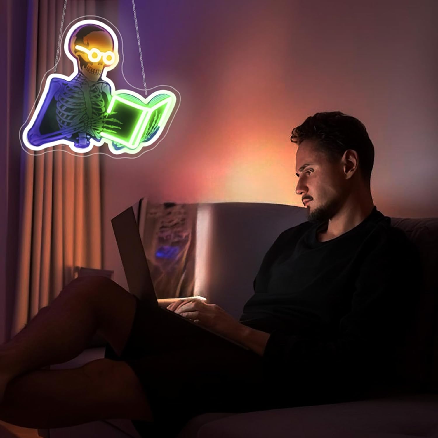 Neon Sign, Skull Neon Signs for Wall Decor - Funny LED Light for Man Cave, Gaming Room, Study Room - USB Powered Light Up Sign Halloween Christmas Party Decoration - Image 6